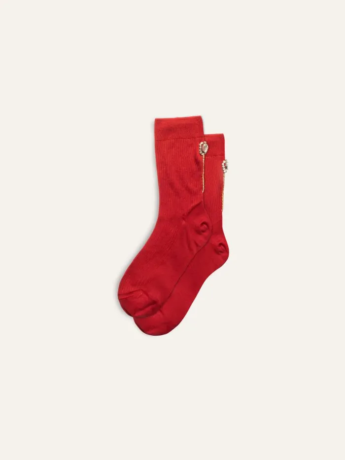 Alex Mill Maria La Rosa Embellished Socks Red Women Accessories