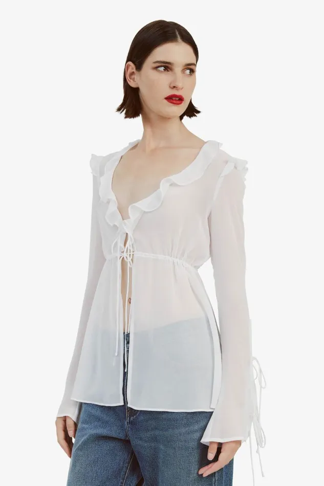 Bardot Party Tops Women Dhalia Frill Blouse In Orchid White Orchid White Bardot Party Tops Women Dhalia Frill Blouse In Orchid White Orchid White