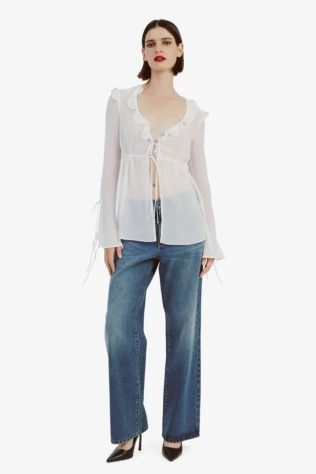 Bardot Party Tops Women Dhalia Frill Blouse In Orchid White Orchid White Bardot Party Tops Women Dhalia Frill Blouse In Orchid White Orchid White