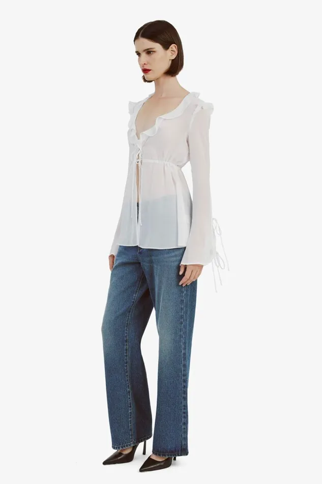 Bardot Party Tops Women Dhalia Frill Blouse In Orchid White Orchid White Bardot Party Tops Women Dhalia Frill Blouse In Orchid White Orchid White