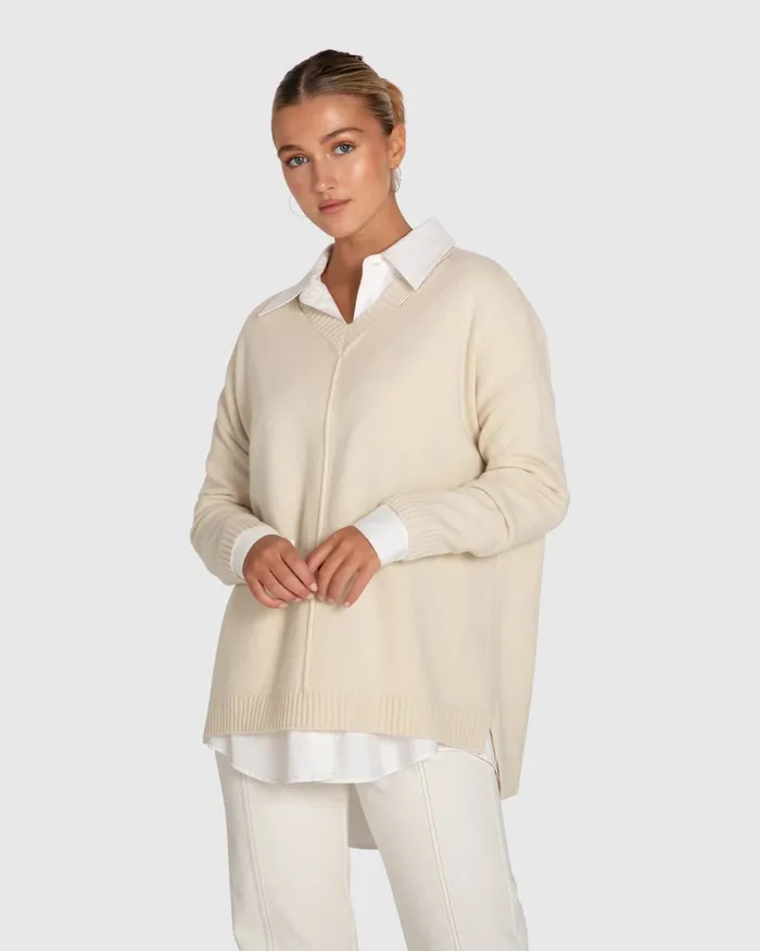 Belle and Bloom Tops Women Wonder Of You Cashmere Blend Oversized Jumper 8211 Cream
