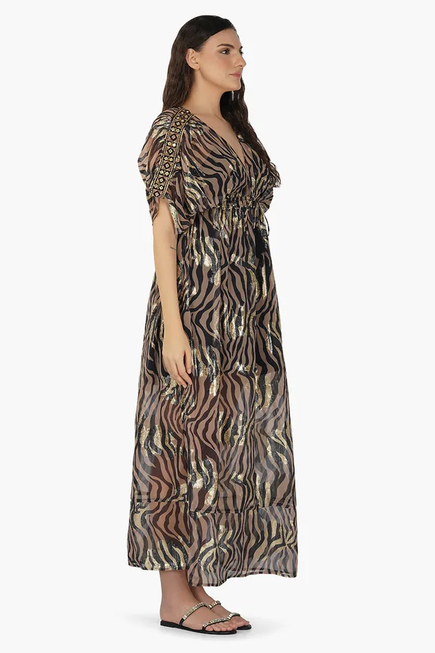 Black Zebra Shiny Cover Up Dress Black Zebra Shiny Cover Up Dress