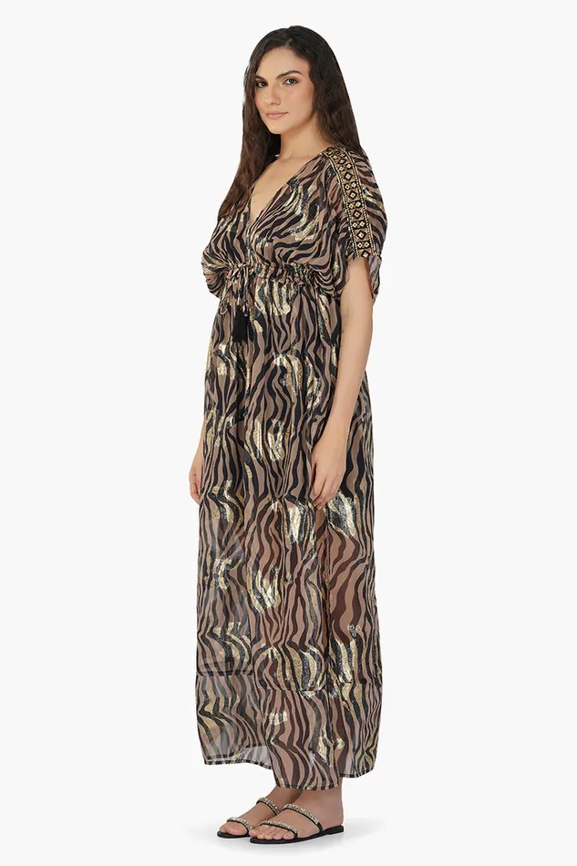 Black Zebra Shiny Cover Up Dress Black Zebra Shiny Cover Up Dress