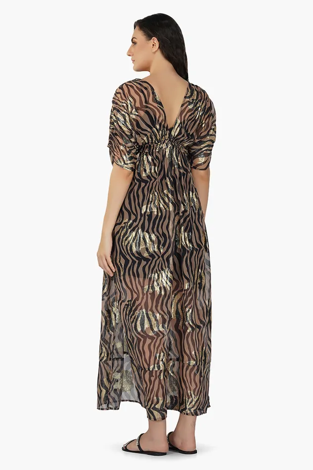 Black Zebra Shiny Cover Up Dress Black Zebra Shiny Cover Up Dress