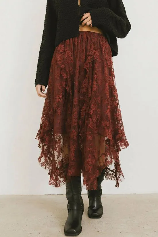 Bohme Elsie Lace Midi Skirt In RedBrown Redbrown Women Skirts