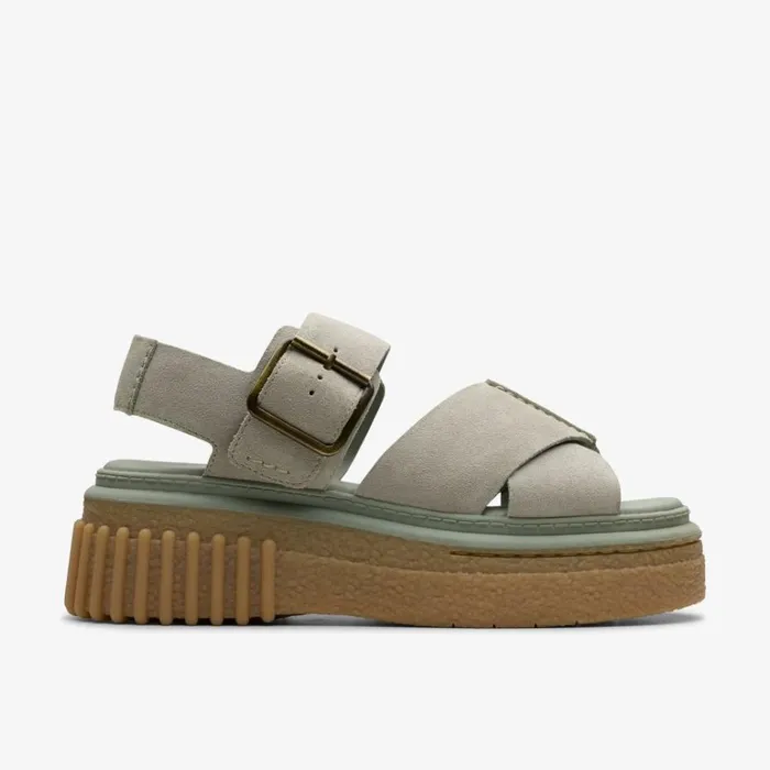 Clarks Evamar Wish Light Green Suede Sandals Light Green Suede Women Flat Sandals