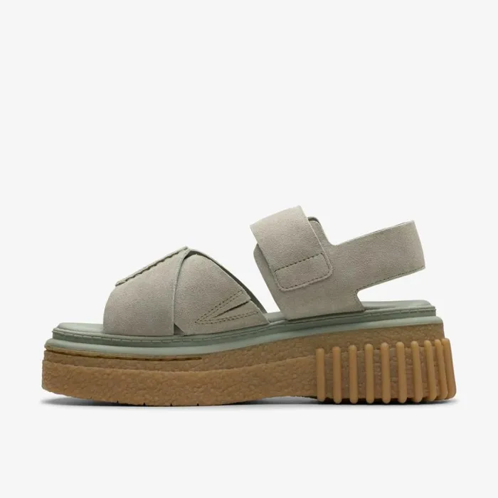 Clarks Evamar Wish Light Green Suede Sandals Light Green Suede Women Flat Sandals
