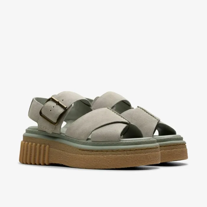 Clarks Evamar Wish Light Green Suede Sandals Light Green Suede Women Flat Sandals