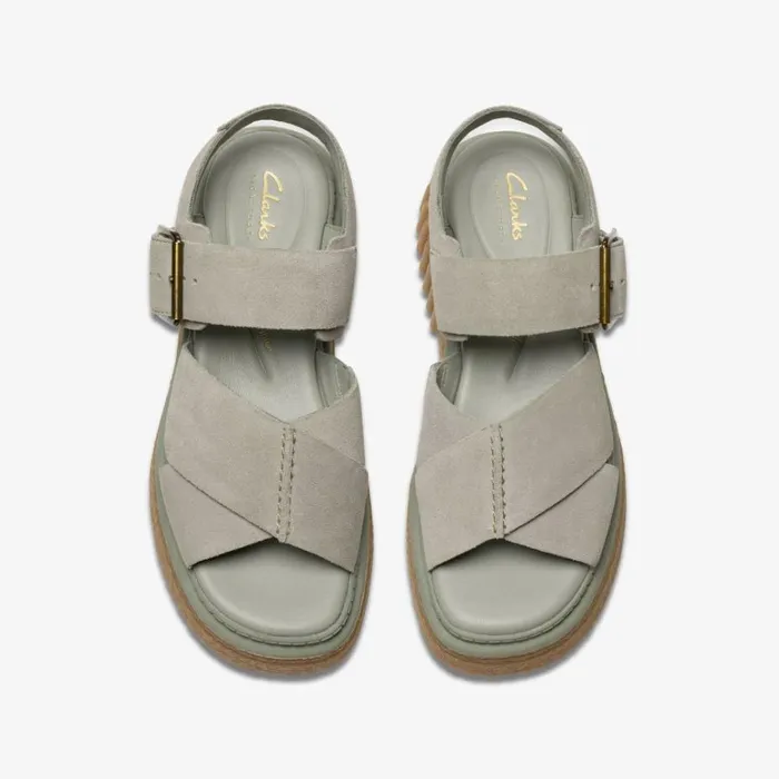 Clarks Evamar Wish Light Green Suede Sandals Light Green Suede Women Flat Sandals