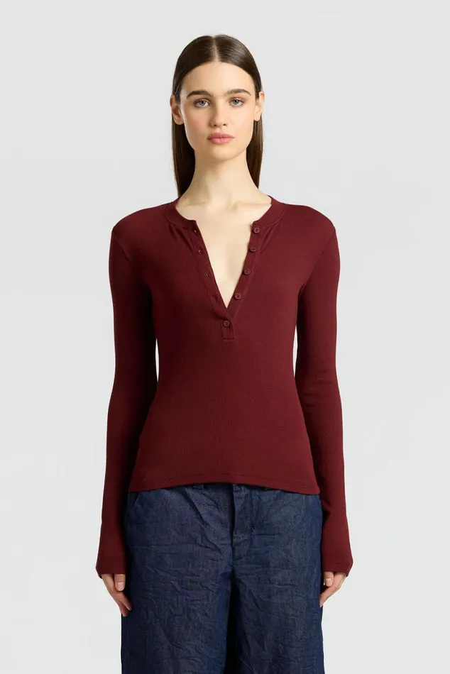 COTTON CITIZEN Verona Henley Red Wine Women Shirts