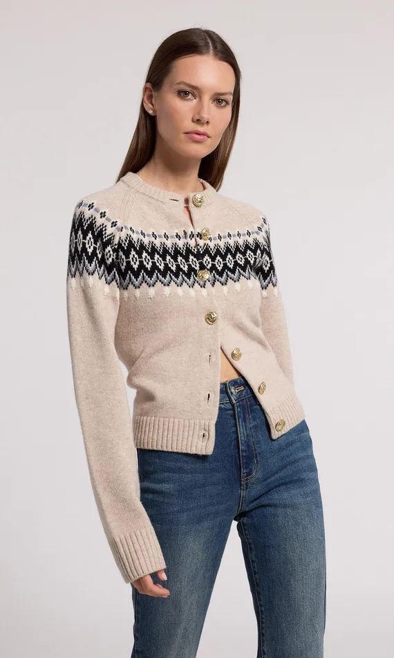 Generation Love Clothing Sweaters and Sweatshirts Women Frances Fair Isle Cardigan Heather Oatmeal