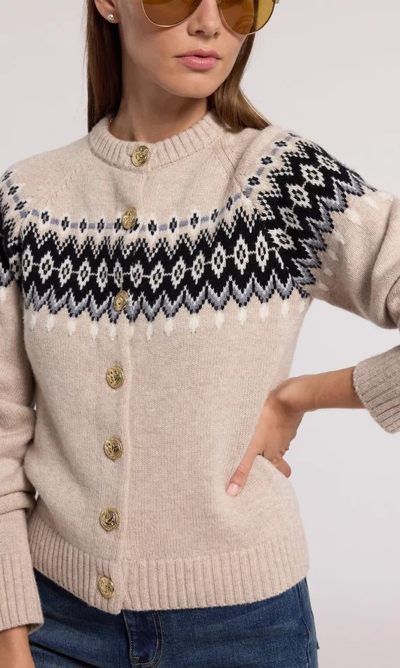 Generation Love Clothing Sweaters and Sweatshirts Women Frances Fair Isle Cardigan Heather Oatmeal