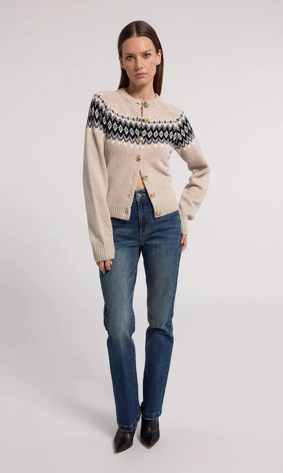Generation Love Clothing Sweaters and Sweatshirts Women Frances Fair Isle Cardigan Heather Oatmeal