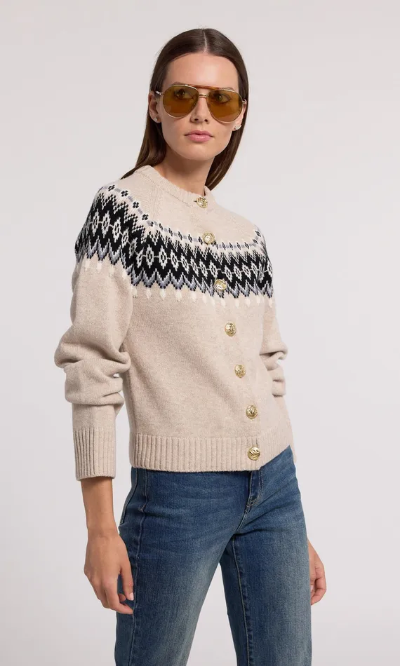 Generation Love Clothing Sweaters and Sweatshirts Women Frances Fair Isle Cardigan Heather Oatmeal