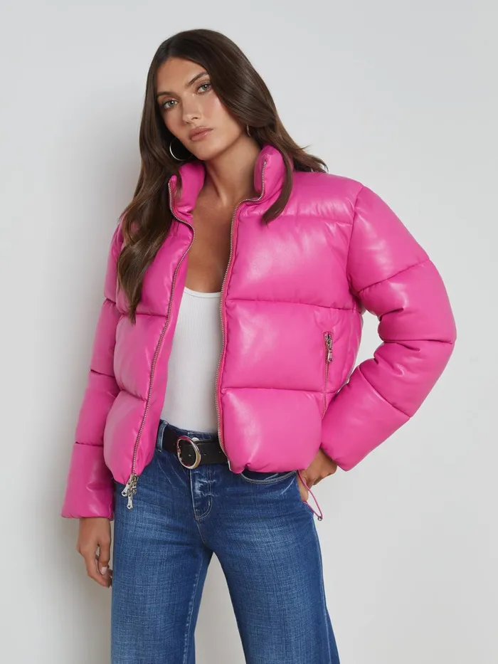 Larsen Vegan Leather Puffer Jacket Deep Pink Women L039Agence Outerwear