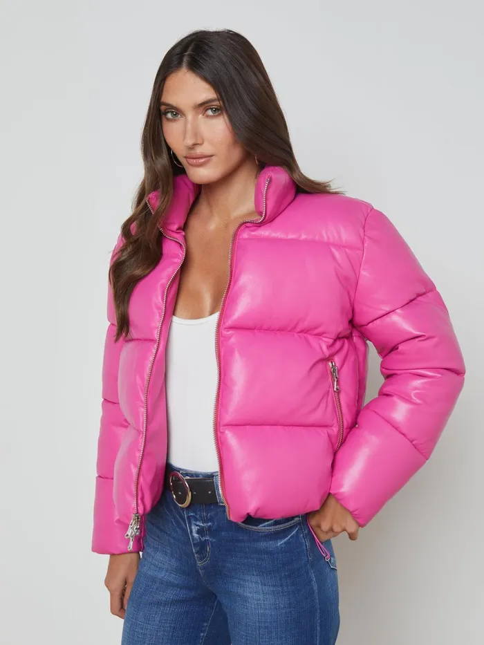 Larsen Vegan Leather Puffer Jacket Deep Pink Women L039Agence Outerwear Larsen Vegan Leather Puffer Jacket Deep Pink Women L039Agence Outerwear