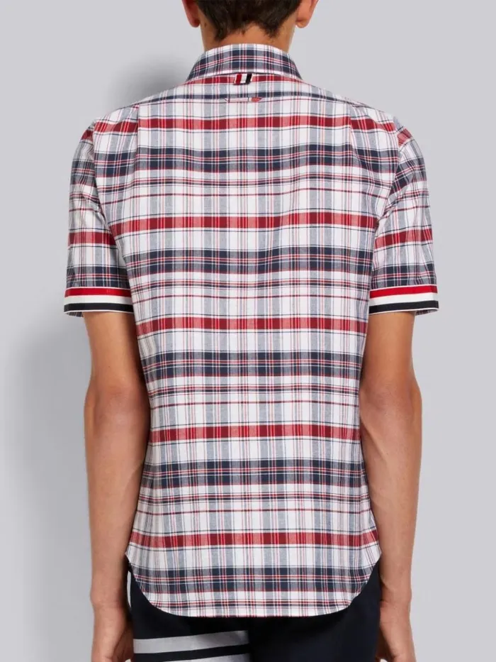 Multicolor Stripe Plaid Stripe Cuff Straight Fit Round Collar Short Sleeve Shirt Rwbwht Men Thom Browne Shirting