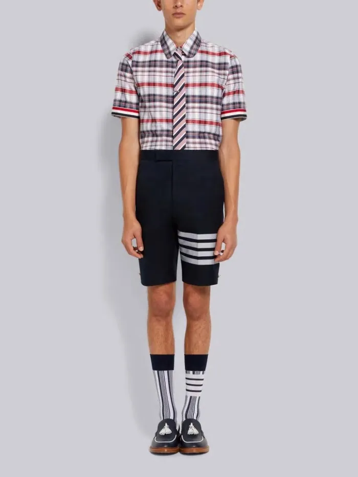 Multicolor Stripe Plaid Stripe Cuff Straight Fit Round Collar Short Sleeve Shirt Rwbwht Men Thom Browne Shirting