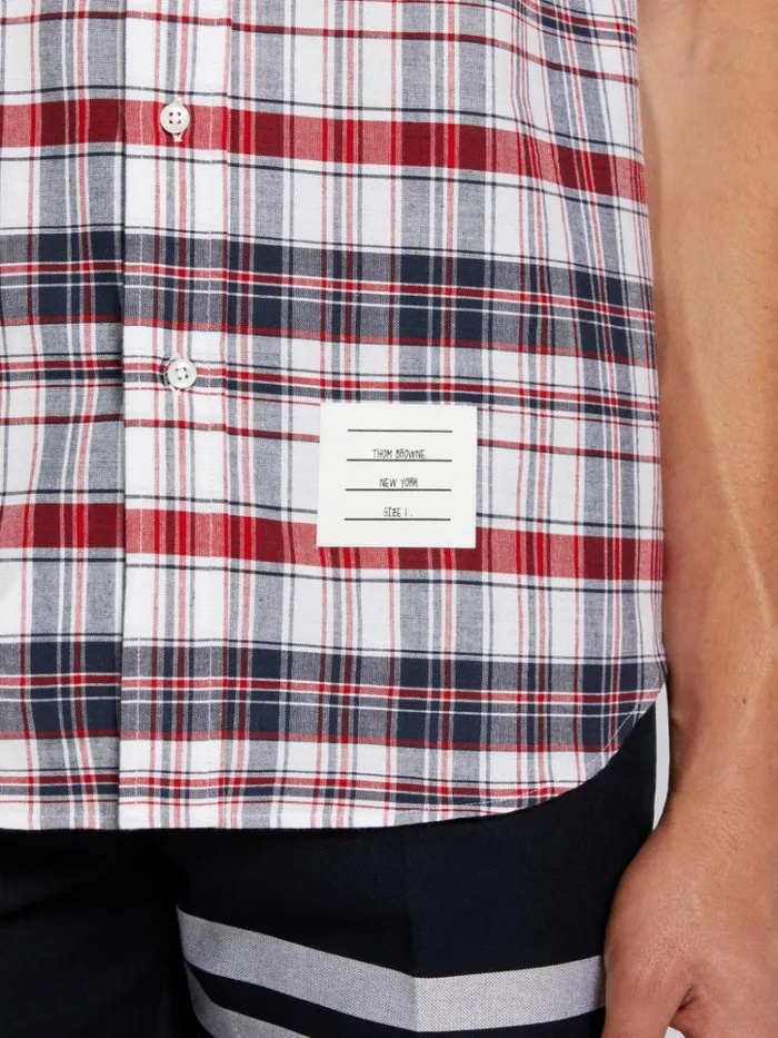 Multicolor Stripe Plaid Stripe Cuff Straight Fit Round Collar Short Sleeve Shirt Rwbwht Men Thom Browne Shirting