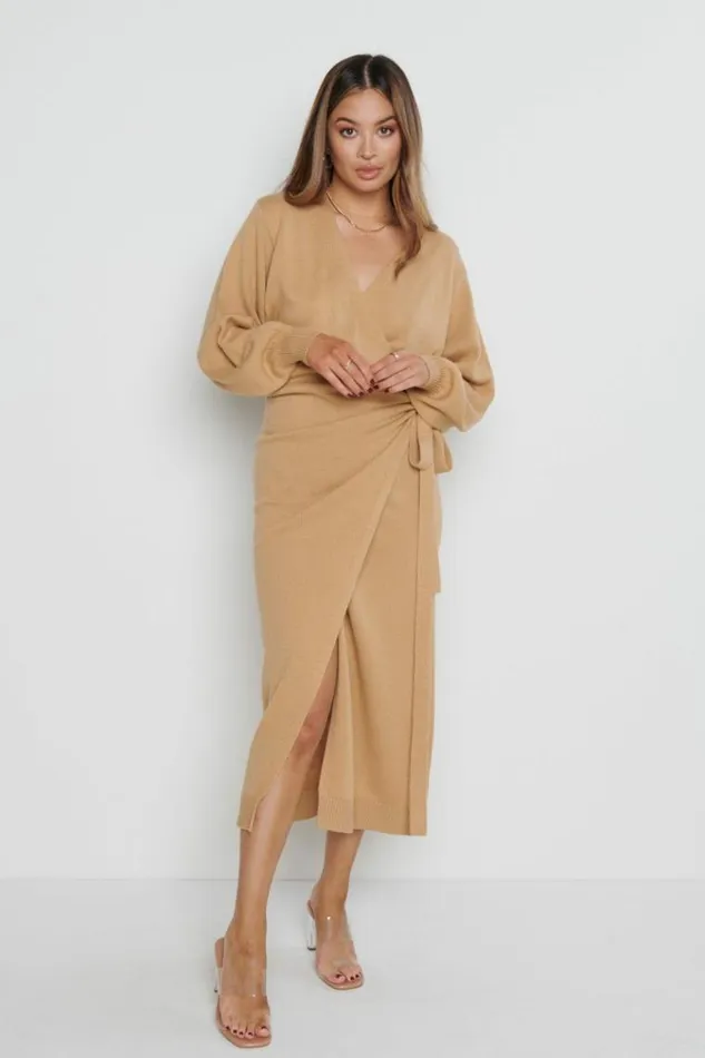 Pretty Lavish Dresses Beau Wrap Midi Dress Brown 8211 Women