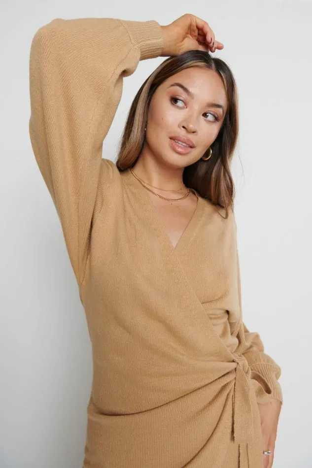 Pretty Lavish Dresses Beau Wrap Midi Dress Brown 8211 Women