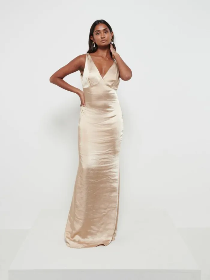Pretty Lavish Satin Bridesmaid Dresses Piper Maxi Bridesmaid Dress Bronze 8211 Women