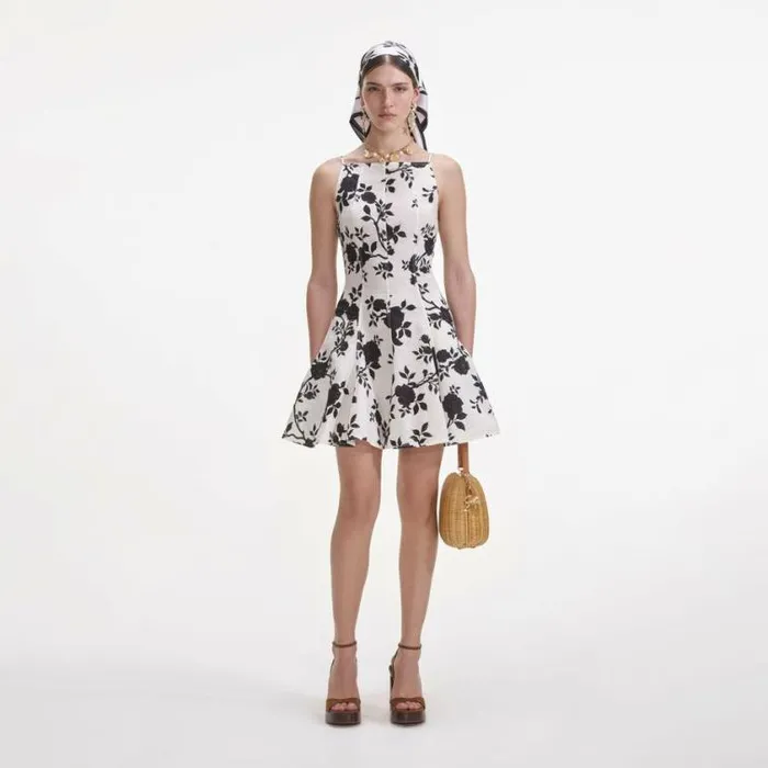 Self Portrait Dresses Floral Print Linen Mini Dress 8211 Women