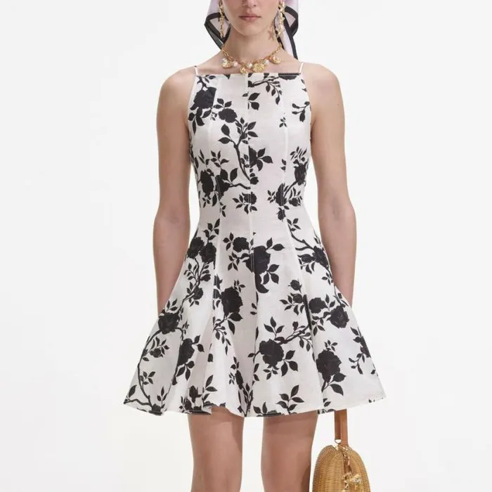 Self Portrait Dresses Floral Print Linen Mini Dress 8211 Women