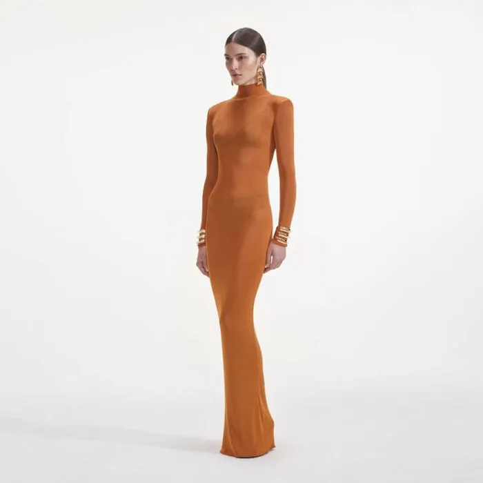 Self Portrait Exclusives Tan Viscose Knit Maxi Dress 8211 Women