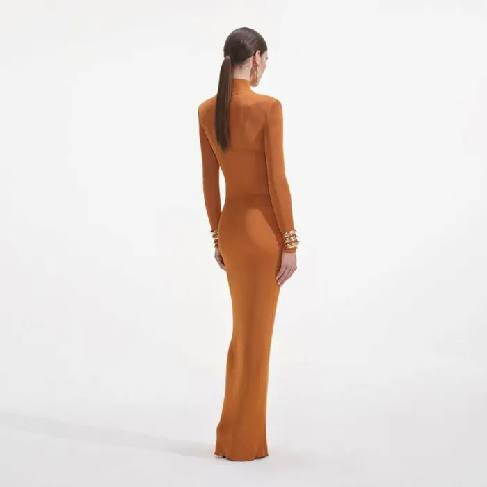 Self Portrait Exclusives Tan Viscose Knit Maxi Dress 8211 Women