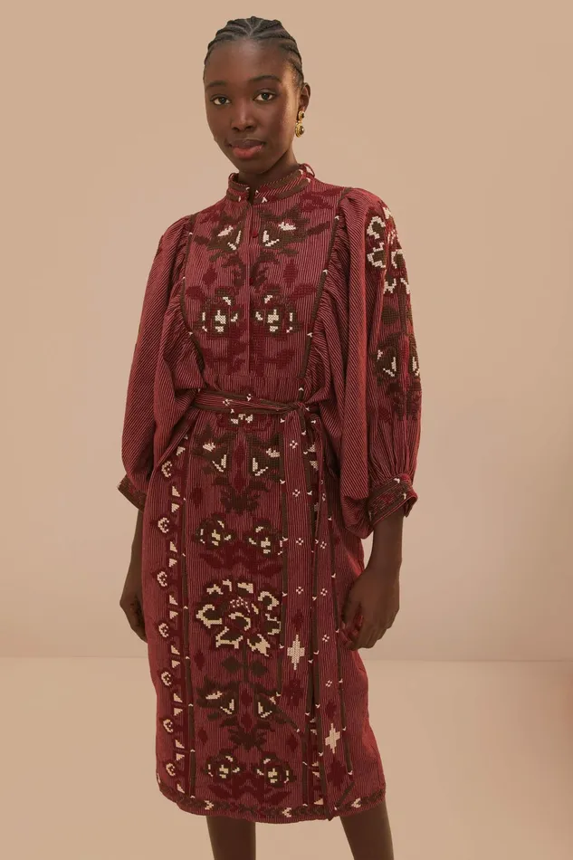 Toucans Scarf Cross Stitch Embroidered Midi Dress Women FARM Rio Midi Dresses Toucans Scarf Cross Stitch Embroidered Midi Dress Women FARM Rio Midi Dresses