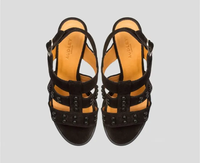 Women High Heel Audley Shoes Medium Heel Leather Sandal Bolita Black