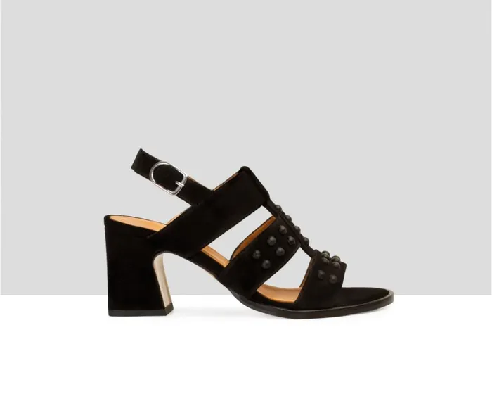 Women High Heel Audley Shoes Medium Heel Leather Sandal Bolita Black