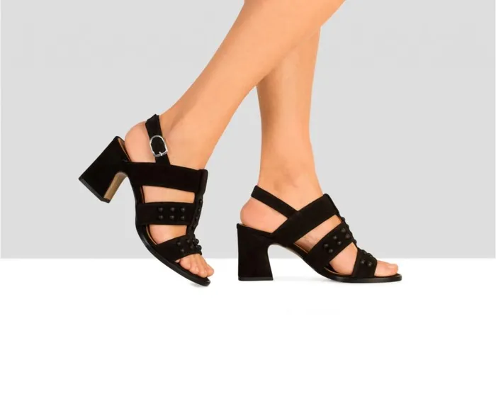 Women High Heel Audley Shoes Medium Heel Leather Sandal Bolita Black