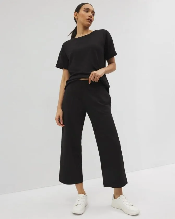 Women Soma Bottoms Essential Terry Wide Leg Crop Pant Black