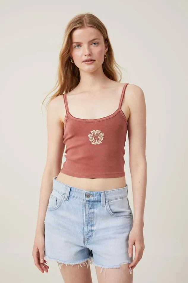 90 S Graphic Strappy Cami Butterfly Kissesdark Sepia Women Cotton On Tops