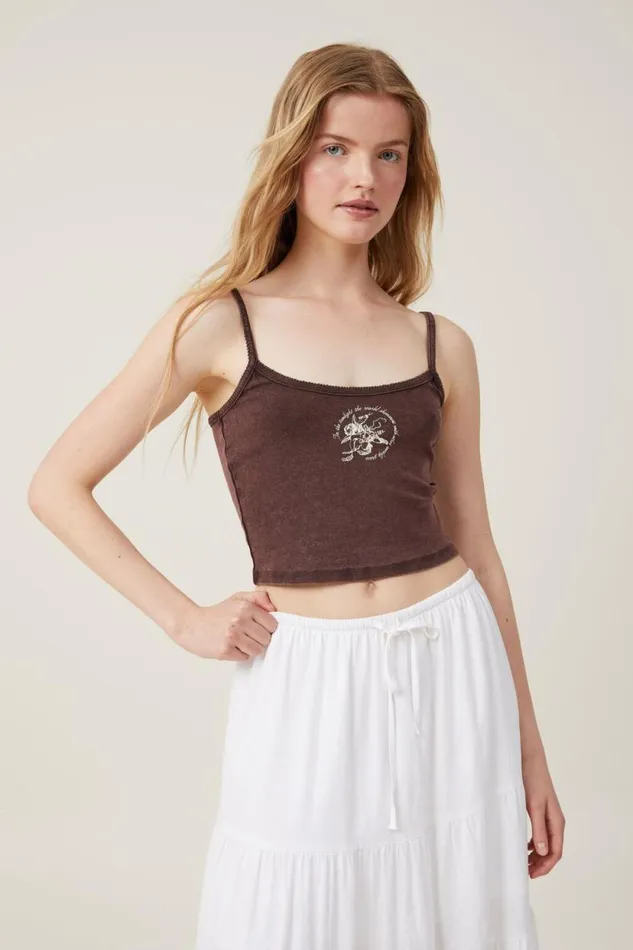 90 S Graphic Strappy Cami Skylab Cherubdark Oak Women Cotton On Tops