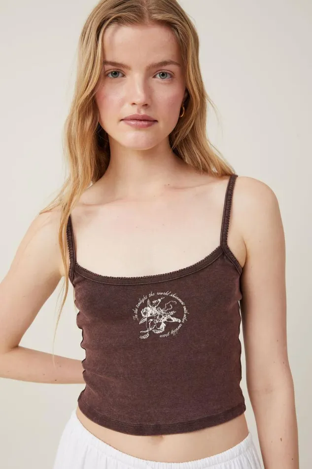 90 S Graphic Strappy Cami Skylab Cherubdark Oak Women Cotton On Tops