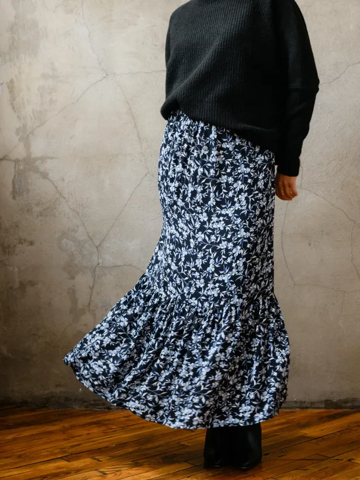 Able Skirts Women Catherine Maxi Flounce Skirt Blue Floral