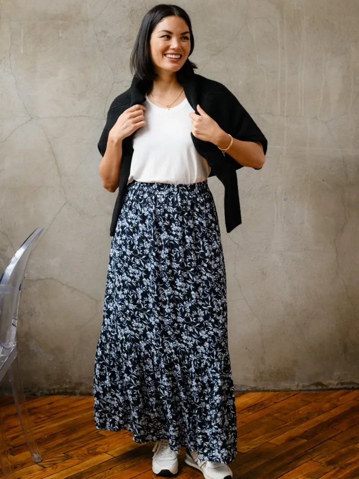 Able Skirts Women Catherine Maxi Flounce Skirt Blue Floral