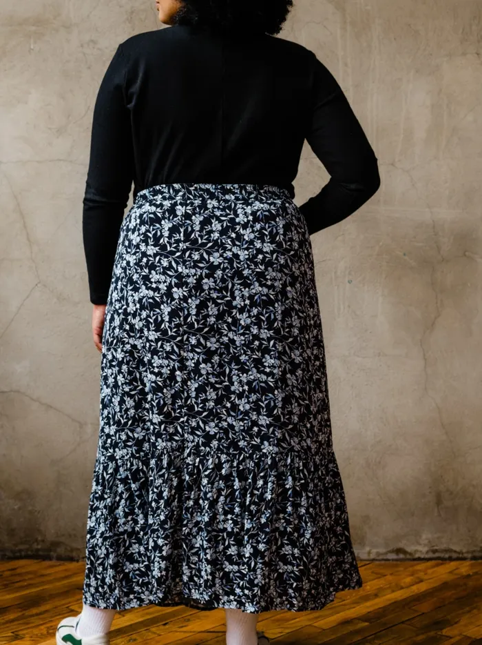 Able Skirts Women Catherine Maxi Flounce Skirt Blue Floral