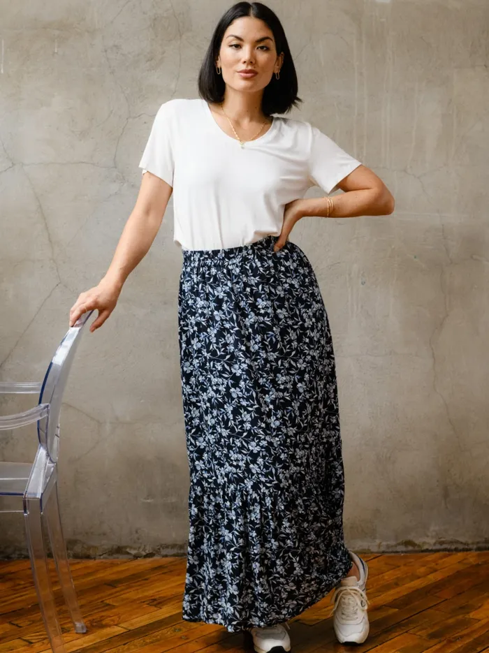 Able Skirts Women Catherine Maxi Flounce Skirt Blue Floral