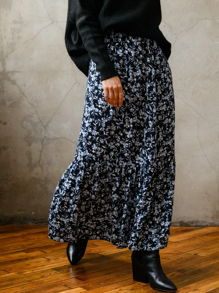 Able Skirts Women Catherine Maxi Flounce Skirt Blue Floral