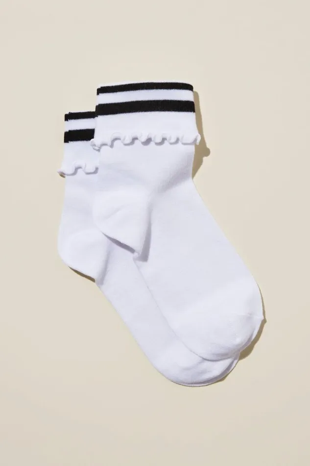 Active Folded Frill Sock White Black Women Cotton On Accessories