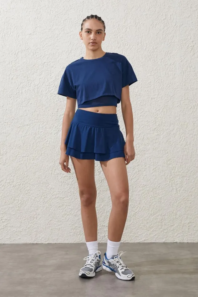 Active Woven Ruffle Hem Skirt Navy Peony Women Cotton On Skirts