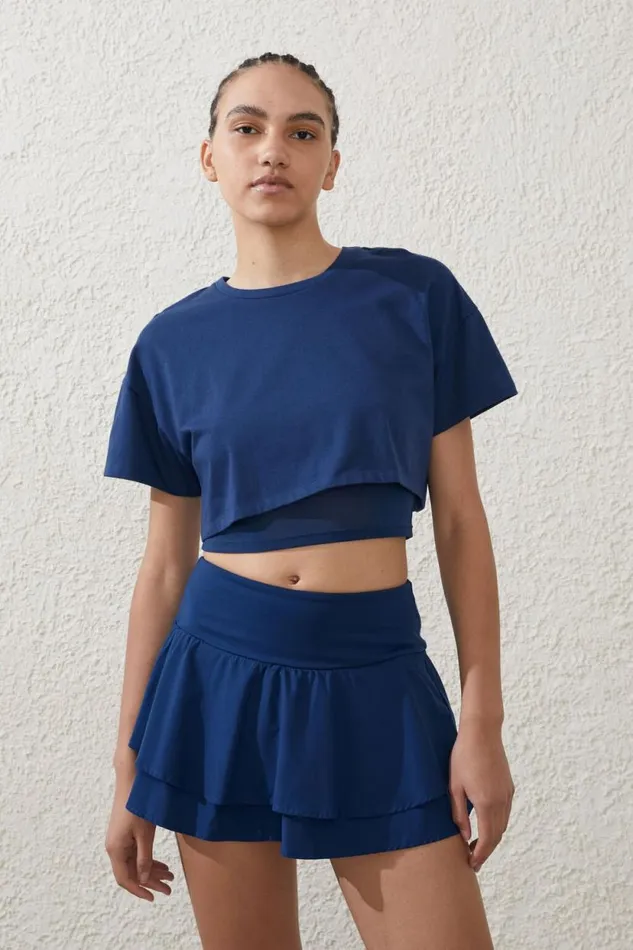 Active Woven Ruffle Hem Skirt Navy Peony Women Cotton On Skirts