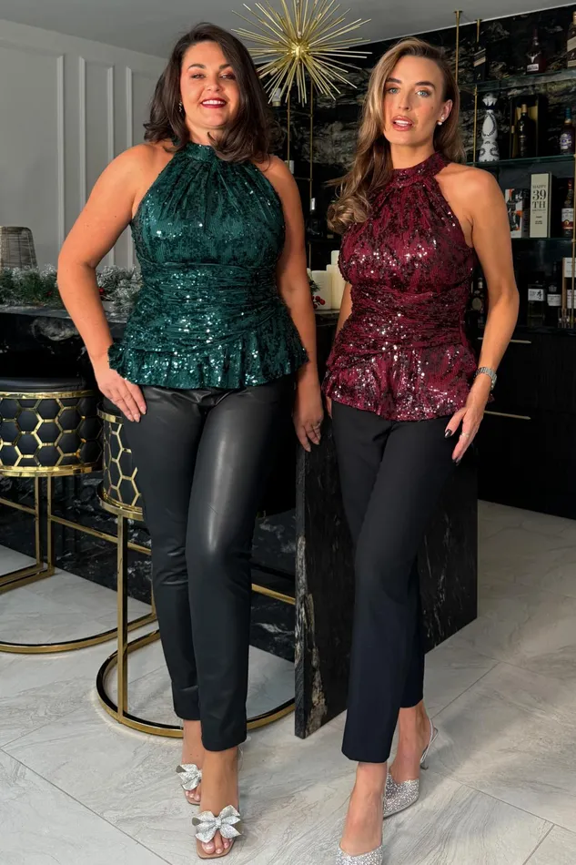 Alessia Halter Neck Top Wine Sequin Women Girl In Mind Tops and Bodysuits