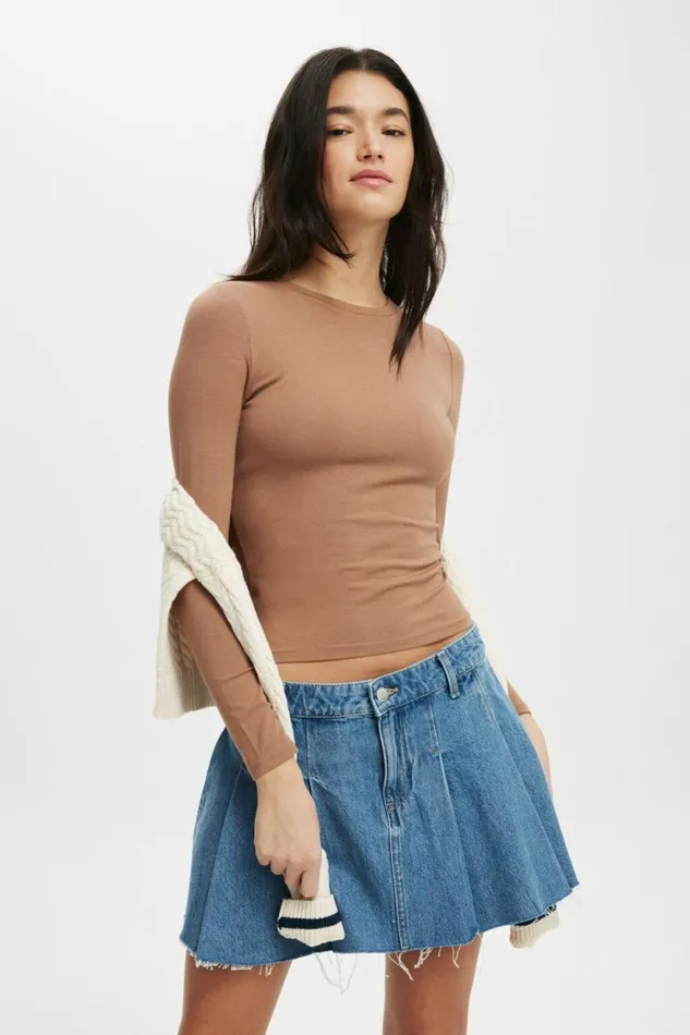 All Day Crew Long Sleeve Baked Clay Women Cotton On Tops