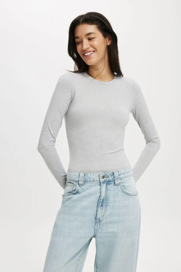 All Day Crew Long Sleeve Grey Marle Women Cotton On Tops