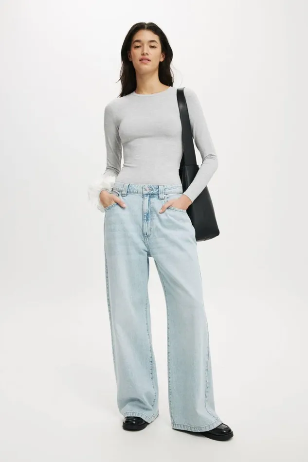 All Day Crew Long Sleeve Grey Marle Women Cotton On Tops